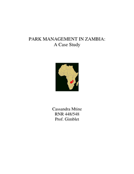 PARK MANAGEMENT in ZAMBIA: a Case Study