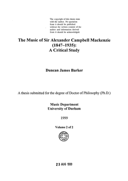 The Music of Sir Alexander Campbell Mackenzie (1847-1935): a Critical Study