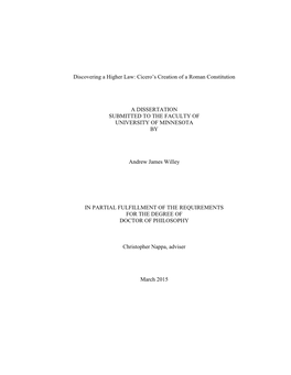 Discovering a Higher Law: Cicero's Creation of a Roman Constitution