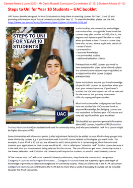 Steps to Uni for Year 10 Students – UAC Booklet