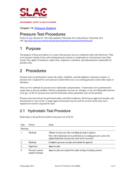 Pressure Test Procedures