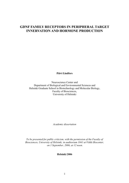 Gdnf Family Receptors in Peripheral Target Innervation and Hormone Production