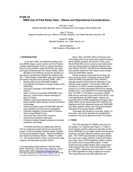 P10R.10 NWS Use of FAA Radar Data – Status and Operational Considerations