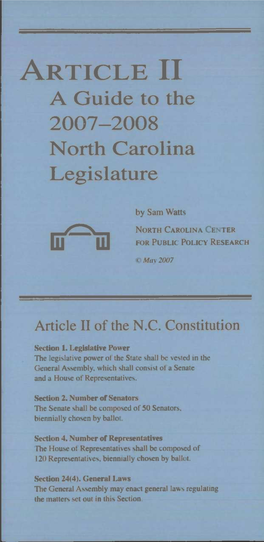 ARTICLE II a Guide to the 2007-2008 North Carolina Legislature