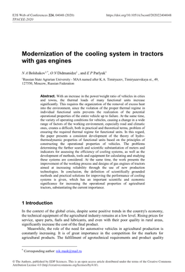 Modernization of the Cooling System in Tractors with Gas Engines