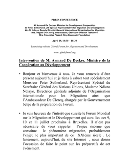 Intervention De M. Armand De Decker, Ministre De La Coopération Au Développement
