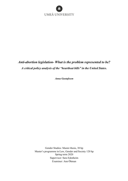 Anti-Abortion Legislation- What Is the Problem Represented to Be? a Critical Policy Analysis of the “Heartbeat Bills” in the United States