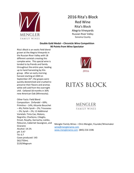 2016 Rita's Block Data Sheet