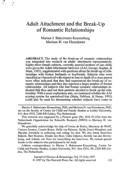 Adult Attachment and the Break-Up of Romantic Relationships