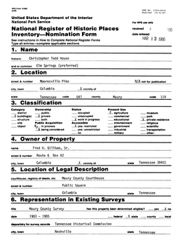 6. Representation in Existing Surveys Title Maury County Survey Has This Property Been Determined Eligible? Yes X