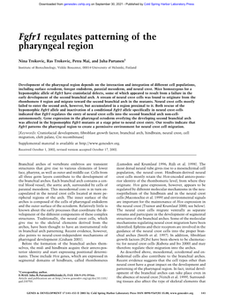 Fgfr1 Regulates Patterning of the Pharyngeal Region