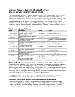 Bighorn Canyon National Recreation Area Geologic Resource Evaluation