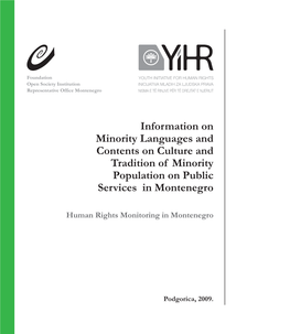 Information on Minority Languages and Contents on Culture and Tradition of Minority Population on Public Services in Montenegro