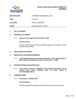 Innisfil Heritage Advisory Committee Agenda