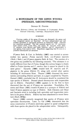 A Monograph of the Genus Wynnea (Pezizales, Sarcoscyphaceae)