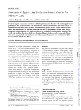 Psoriasis Vulgaris: an Evidence-Based Guide for Primary Care