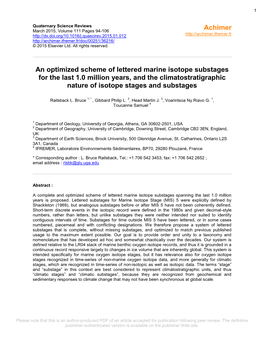 An Optimized Scheme of Lettered Marine Isotope Substages for the Last 1.0 Million Years, and the Climatostratigraphic Nature of Isotope Stages and Substages