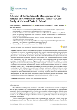 A Model of the Sustainable Management of the Natural Environment in National Parks—A Case Study of National Parks in Poland