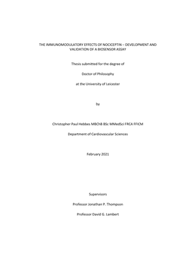 The Immunomodulatory Effects of Nociceptin – Development and Validation of a Biosensor Assay