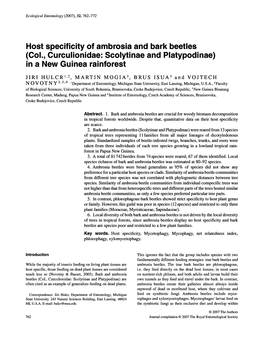 Host Specificity of Ambrosia and Bark Beetles (Col., Curculionidae: Scolytinae and Platypodinae) in a New Guinea Rainforest