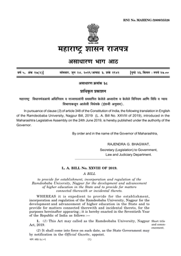 The Ramdeobaba University, Nagpur Bill, 2019 (L