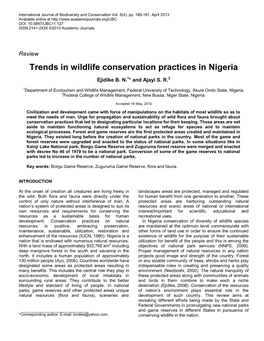 Trends of Game Reserves, National Park and Conservation in Nigeria