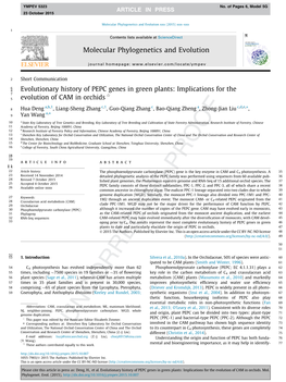 Evolutionary History of PEPC Genes in Green Plants: Implications for the 7 Q 5 Evolution of CAM in Orchids