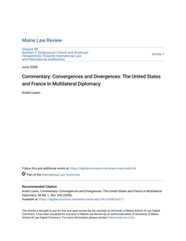 Commentary: Convergences and Divergences: the United States and France in Multilateral Diplomacy