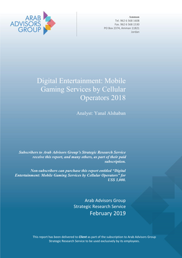 Mobile Gaming Services by Cellular Operators 2018