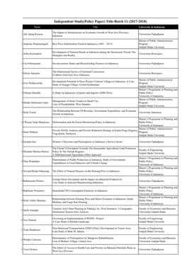 Independent Study(Policy Paper) Title-Batch 11 (2017-2018) Name Title University in Indonesia