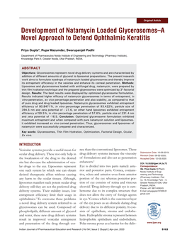 Development of Natamycin Loaded Glycerosomes–A Novel Approach to Defend Ophthalmic Keratitis