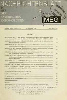 Nachrichtenblatt Der Bayerischen Entomologen