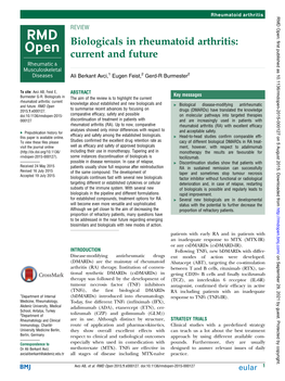 Biologicals in Rheumatoid Arthritis: Current and Future