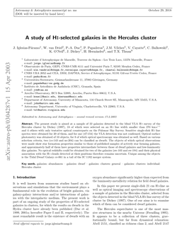 A Study of HI-Selected Galaxies in the Hercules Cluster