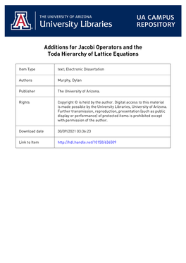 Additions for Jacobi Operators and the Toda Hierarchy of Lattice Equations