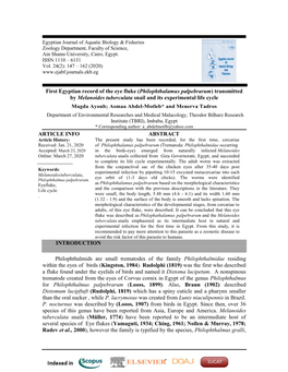 (Philophthalamus Palpebrarum ) Transmitted by Melanoides Tuberculata Snail and Its Experi