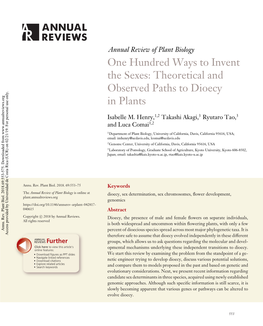 One Hundred Ways to Invent the Sexes: Theoretical and Observed Paths to Dioecy in Plants