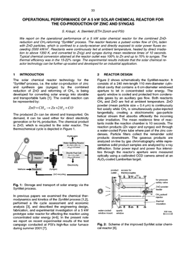 OPERATIONAL PERFORMANCE of a 5 Kw SOLAR CHEMICAL REACTOR for the CO-PRODUCTION of ZINC and SYNGAS