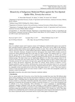 Bioactivity of Indigenous Medicinal Plants Against the Two-Spotted Spider Mite, Tetranychus Urticae