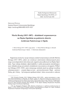 Moritz Brosig (1815–1887) – Działalność Organoznawcza Na Śląsku Opolskim Na Podstawie Zbiorów Archiwum Państwowego W Opolu