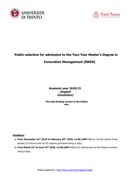 Public Selection for Admission to the Two-Year Master׳S Degree In