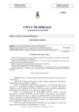 CITTA' DI SERSALE Provincia Di CATANZARO