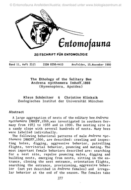 Sntomojauna ZEITSCHRIFT FÜR ENTOMOLOGIE