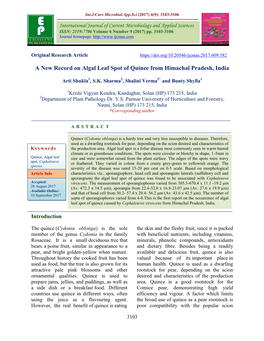 A New Record on Algal Leaf Spot of Quince from Himachal Pradesh, India