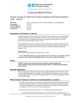 Genetic Testing for Inherited Cardiomyopathies and Channelopathies AHS – M2025