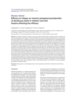 Review Article Efficacy of Vitapex on Chronic Periapical Periodontitis of Deciduous Teeth in Children and Risk Factors Affecting the Efficacy