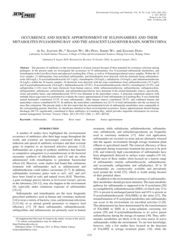 Occurrence and Source Apportionment of Sulfonamides and Their Metabolites in Liaodong Bay and the Adjacent Liao River Basin, North China