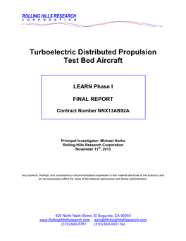 Turboelectric Distributed Propulsion Test Bed Aircraft