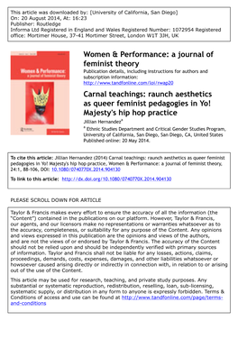 Carnal Teachings: Raunch Aesthetics As Queer Feminist Pedagogies In