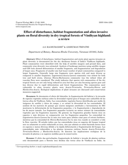 Effect of Disturbance, Habitat Fragmentation and Alien Invasive Plants on Floral Diversity in Dry Tropical Forests of Vindhyan Highland: a Review